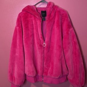 FUZZY FUR PINK JACKET W/ HOOD